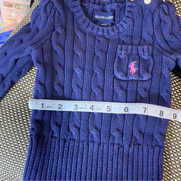 Ralph Lauren Blue 2/2T Child’s Sweater with Pink Pocket Logo - Picture 5 of 7